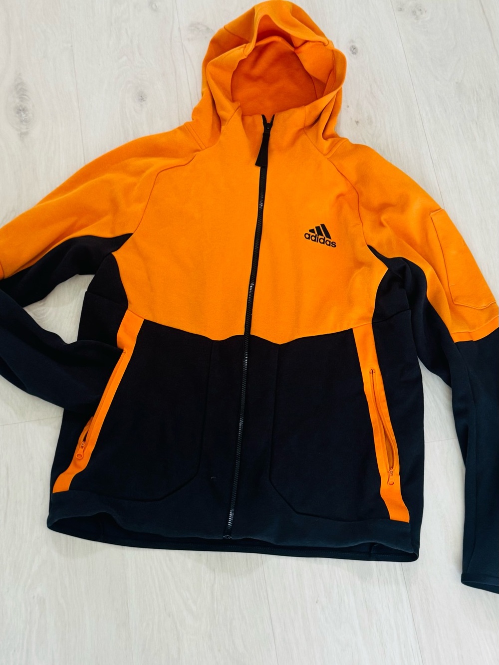 adidas Orange and Black Hooded Performance Jacket